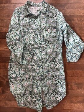 100% Linen Haris Cotton Printed Maxi Shirt Dress with Collar